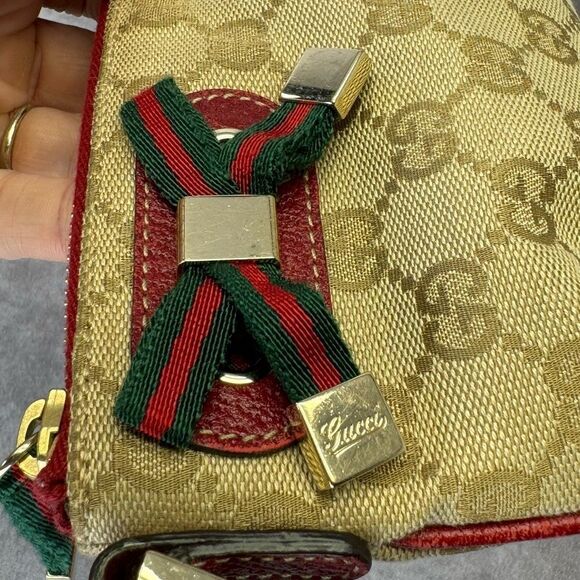 Gucci Sherry Web Bow Khaki Gg Monogram Canvas Wristlet Bag - Picture 9 of 12